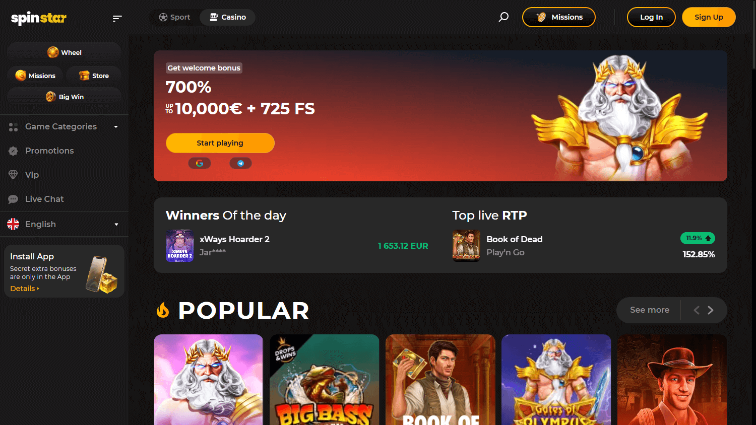 Spinstar Casino Desktop screenshot
